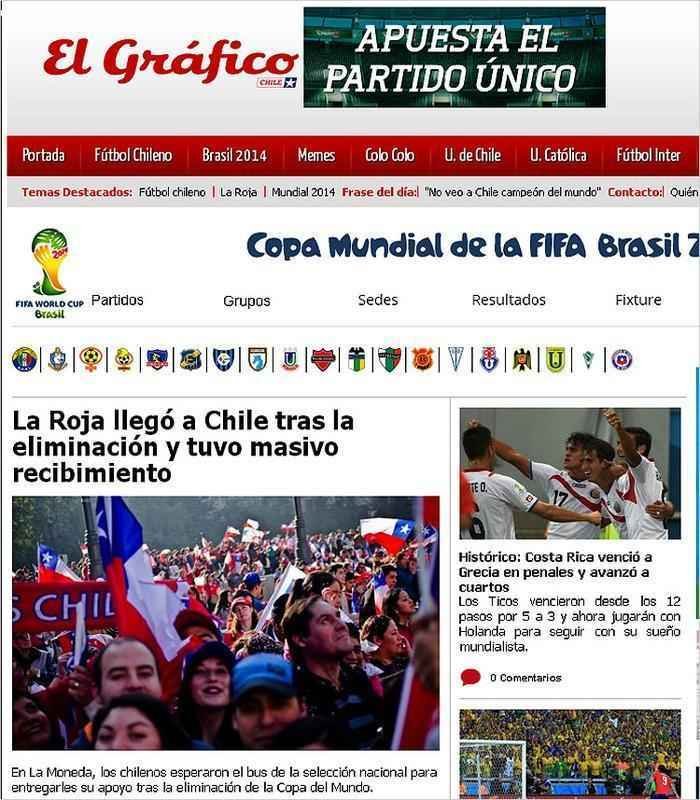El Grfico: 'La Roja chegou ao Chille aps eliminao e teve recebimento da massa'