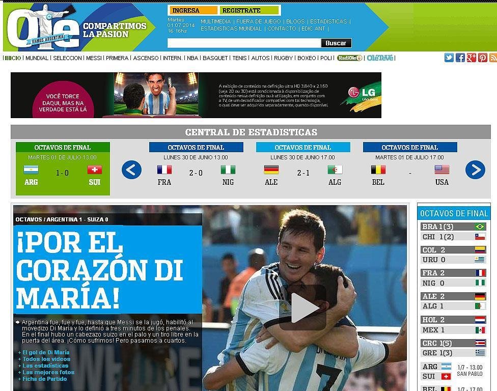 O tradicional 'Ol' publicou 'Vamos Argentina' e depois alterou a manchete principal 'Pelo corao de Di Maria'