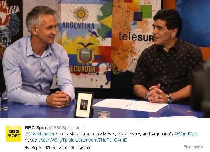 Gary Linneker, da BBC, e Maradona, da Telesur
