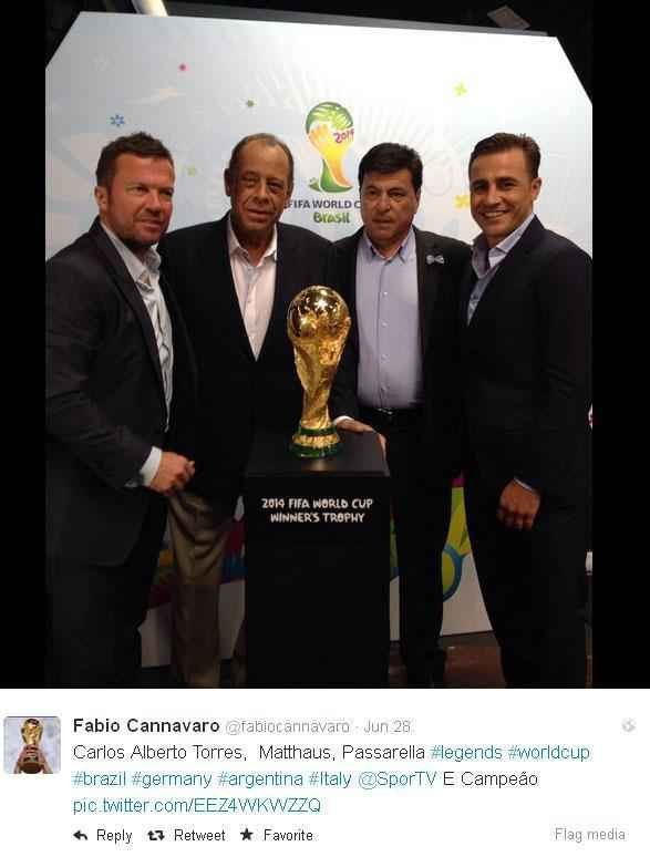 O alemo Lothar Matthus, o brasileiro Carlos Alberto Torres, o argentino Daniel Passarella e o italiano Fabio Cannavaro participam de um programa do Sportv