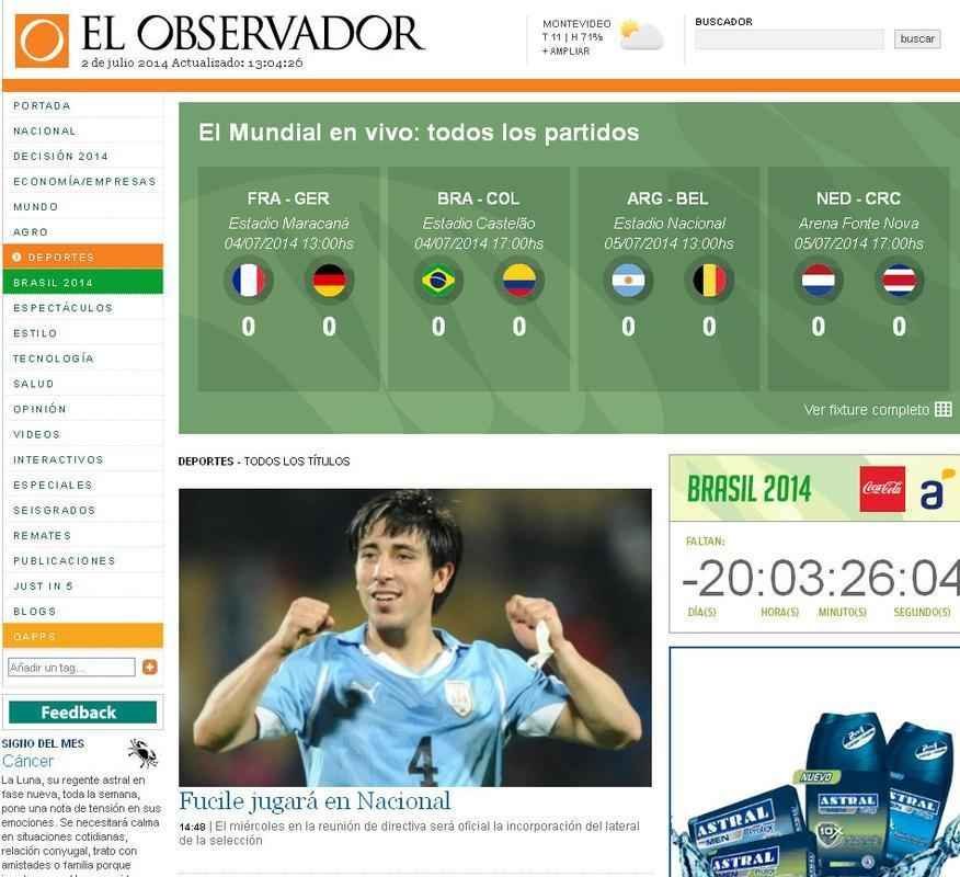 El Observador, do Uruguai, publica acordo entre Nacional e Fucile, lateral-direito da Celeste