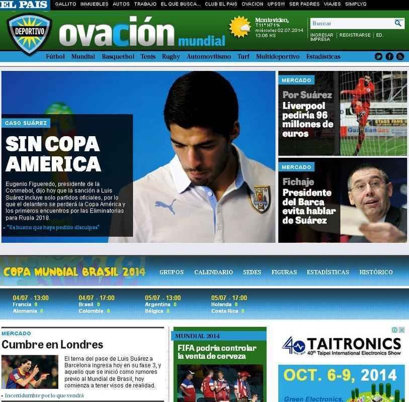 No Ovacion, do Uruguai, Luis Surez ainda  tema, seja pela punio da Fifa ou pela transferncia para o Barcelona