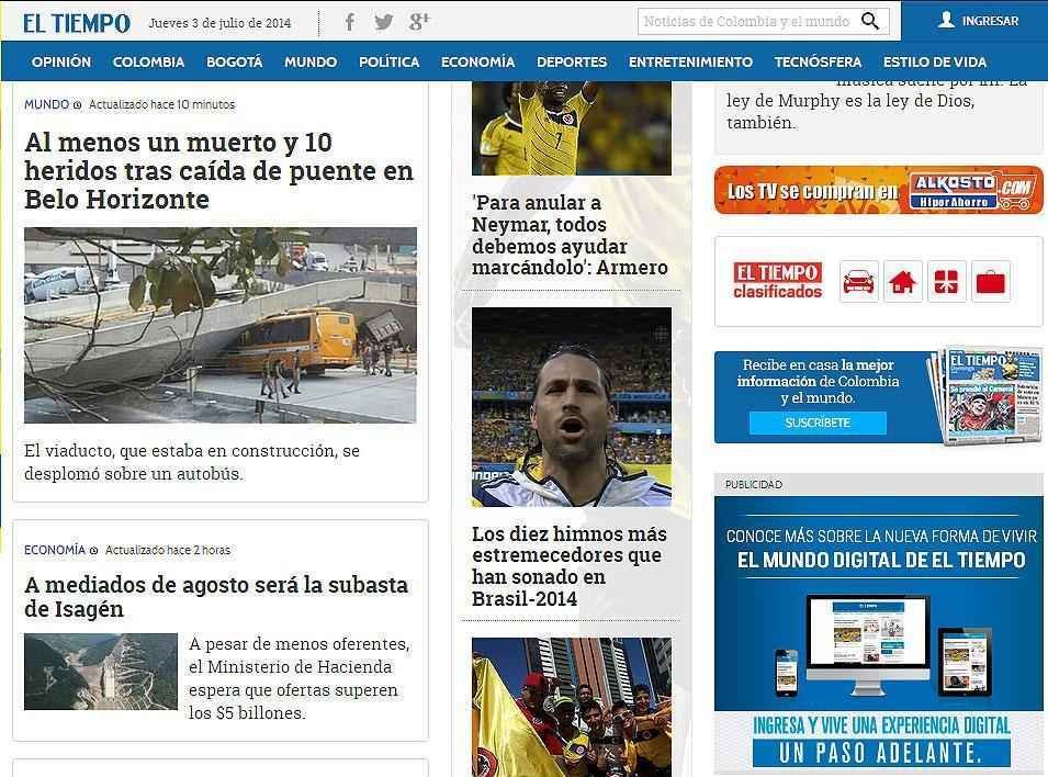 Tambm na Colmbia, 'El Tiempo' deu espao para a tragdia ocorrida em Belo Horizonte, nesta sexta