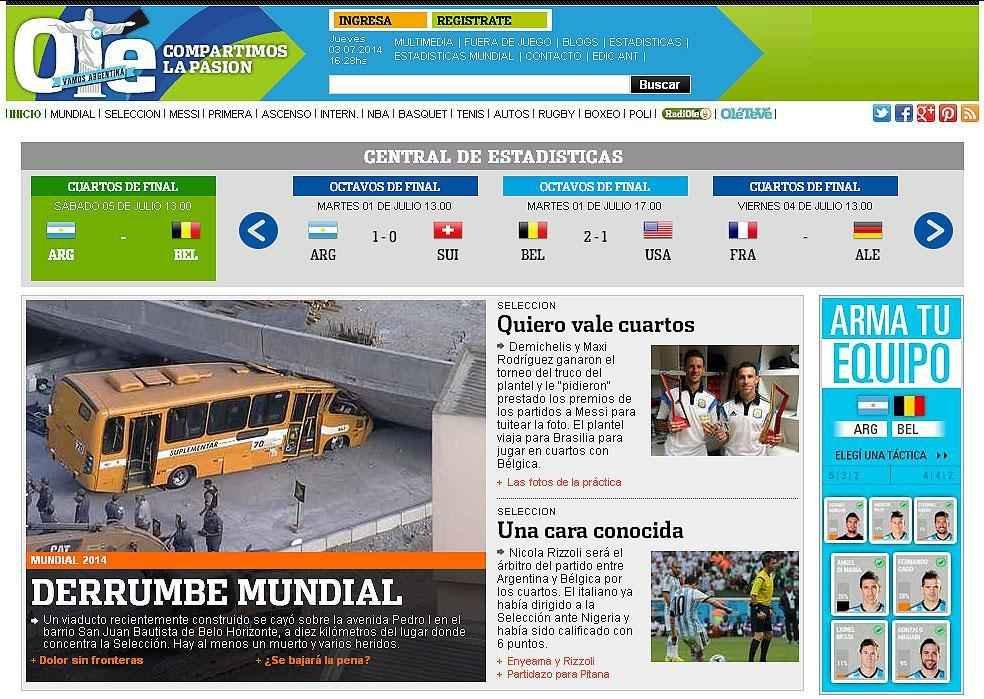 Na Argentina, o dirio 'Ol' deu lugar em sua capa para cravar: 'colapso no Mundial'