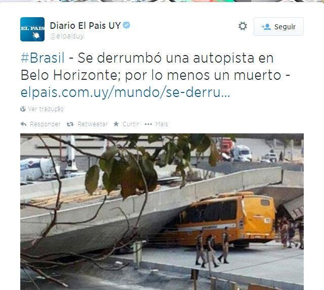 O Twitter do uruguaio 'El Pas' mostrou a foto a tragdia em Belo Horizonte