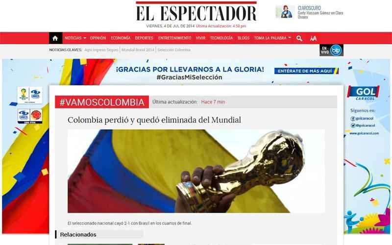 Destaque da fase de grupos, Colmbia deixou a Copa aps perder para o Brasil nas quartas de final