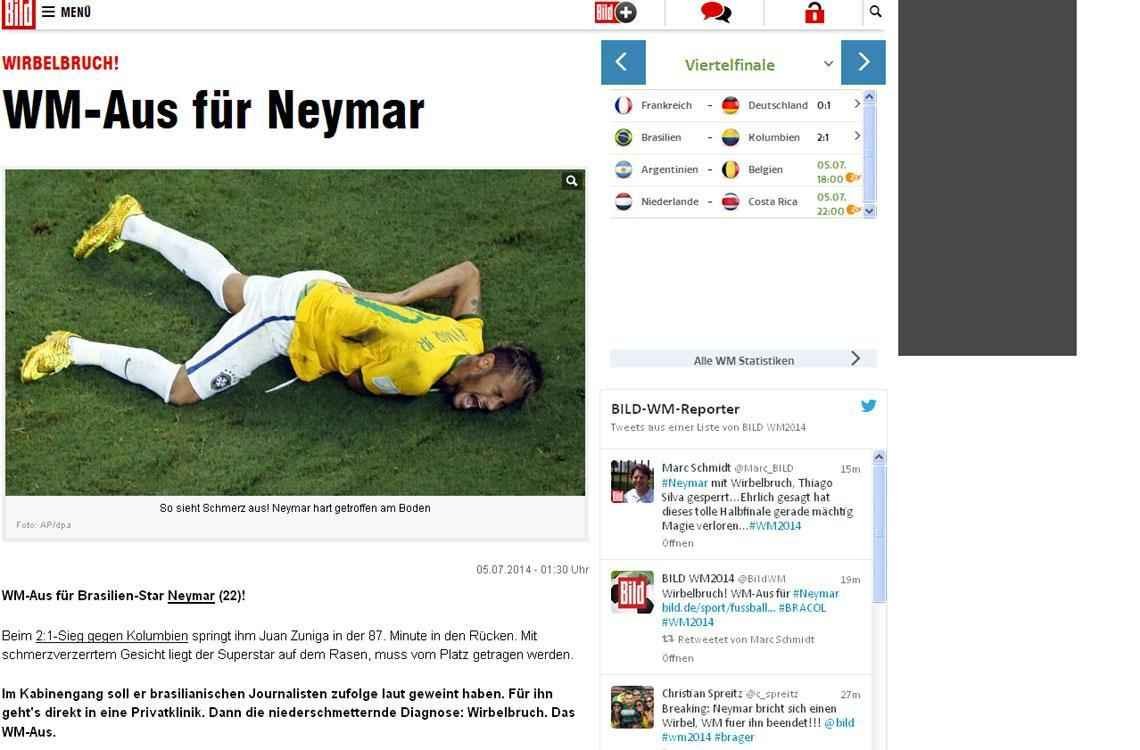 Bild, da Aleamanha: Neymar fora da Copa