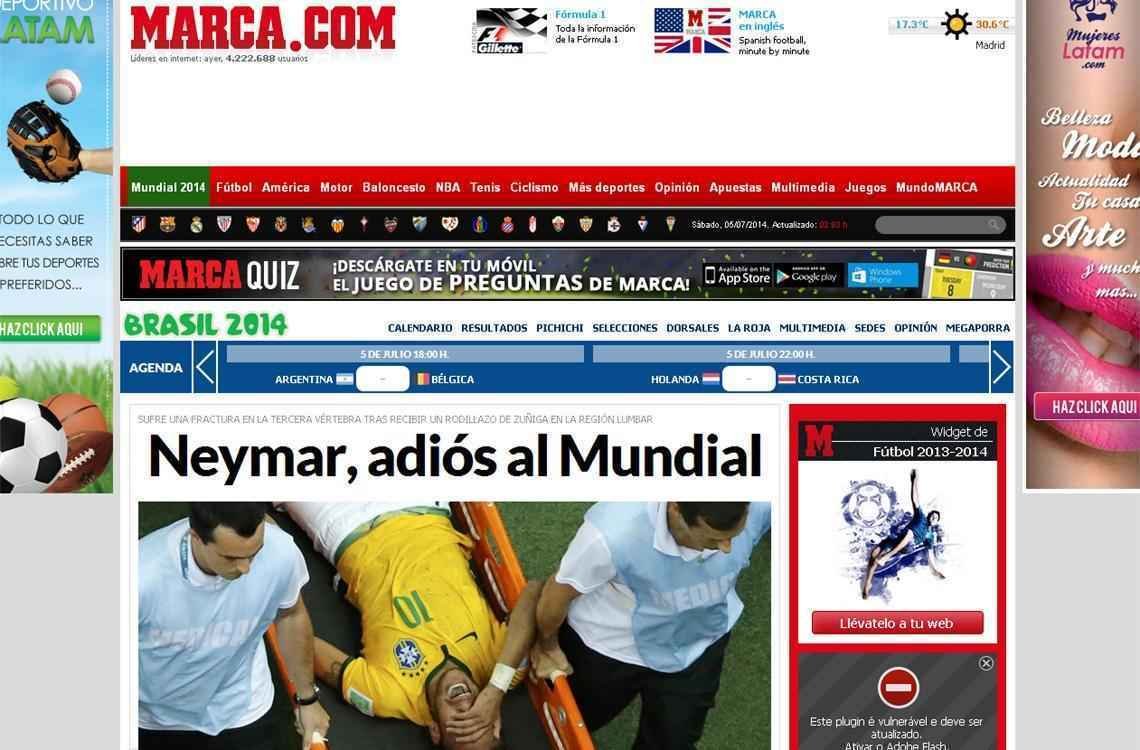 Marca, da Espanha: 'Neymar, adeus ao Mundial'