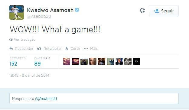 Kwadwo Asamoah, que disputou o Mundial do Brasil por Gana se espanta com o placar: 'Que jogo!'