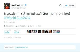 Axel Witsel, que tambm defendeu a Blgica na Copa: 'Cinco gols em 30 minutos? Alemanha 'em chamas'!'
