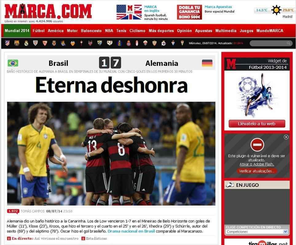 Marca, da Espanha: 'Eterna desonra'