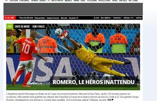 Francs L'Equipe publica foto de Romero pegando pnalti de Sneijder e destaca o goleiro: heri