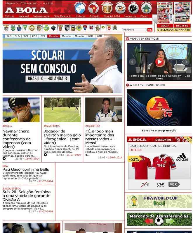 'Scolari sem consolo', diz o portugus 'A Bola'