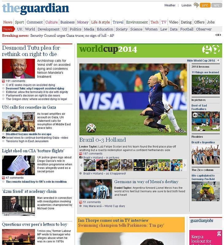 'Brasil 0 x 3 Holanda', destaca o ingls 'The Guardian'