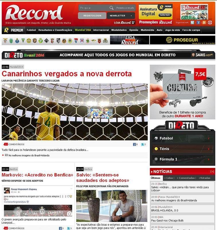 'Canarinhos vergados a nova derrota', diz o portugus 'Record'