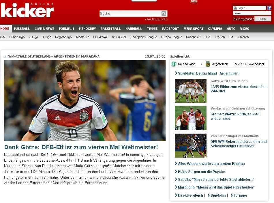 Kicker: 'Alemanha  a campeo mundial pela quarta vez'