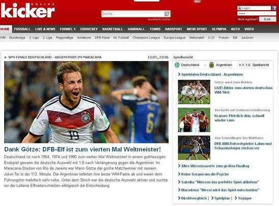 Kicker: 'Alemanha  a campeo mundial pela quarta vez'