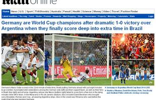 Mail Online: 'Alemanha é a campeã do mundo ao vencer de forma dramática a Argentina, por 1 a 0'