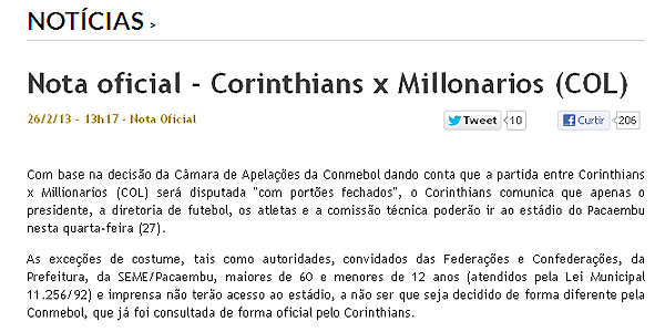 Reproduo/Site do Corinthians 