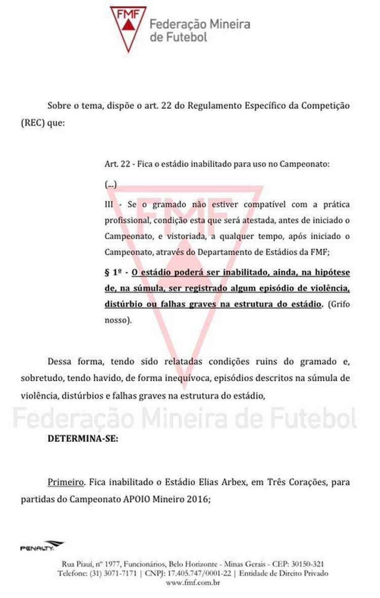FMF pune Tricordiano por ameaça de morte a árbitro e fecha estádio de Três Corações