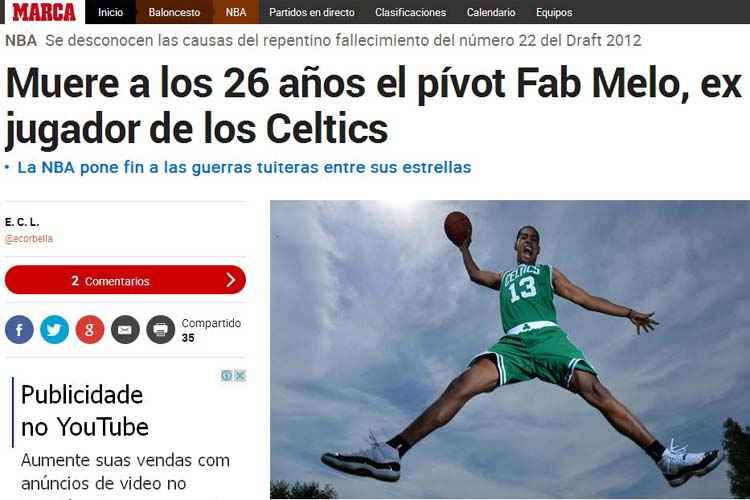 Brasileiros do basquete lamentam morte de Fab Melo