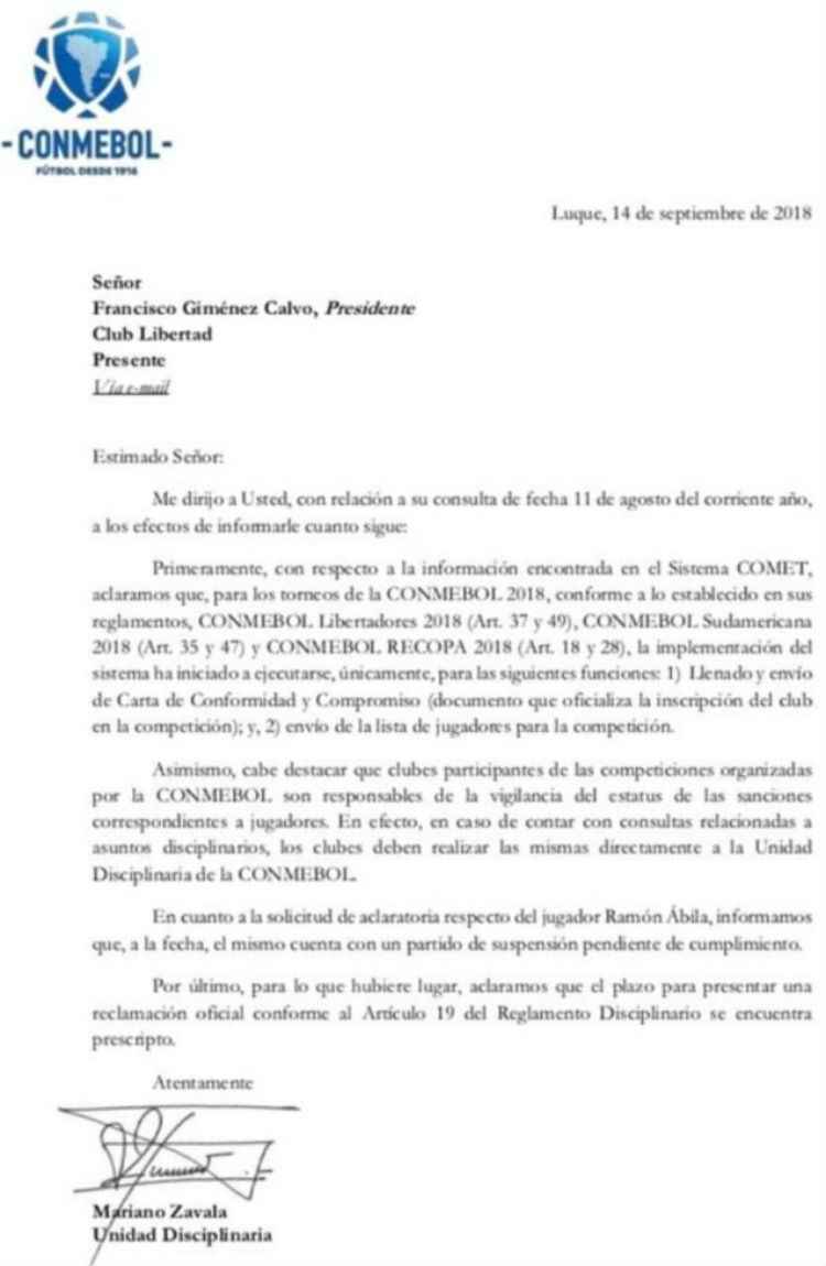 Conmebol admite erro e confirma suspensão de Ramón Ábila para jogo contra o  Cruzeiro - Superesportes